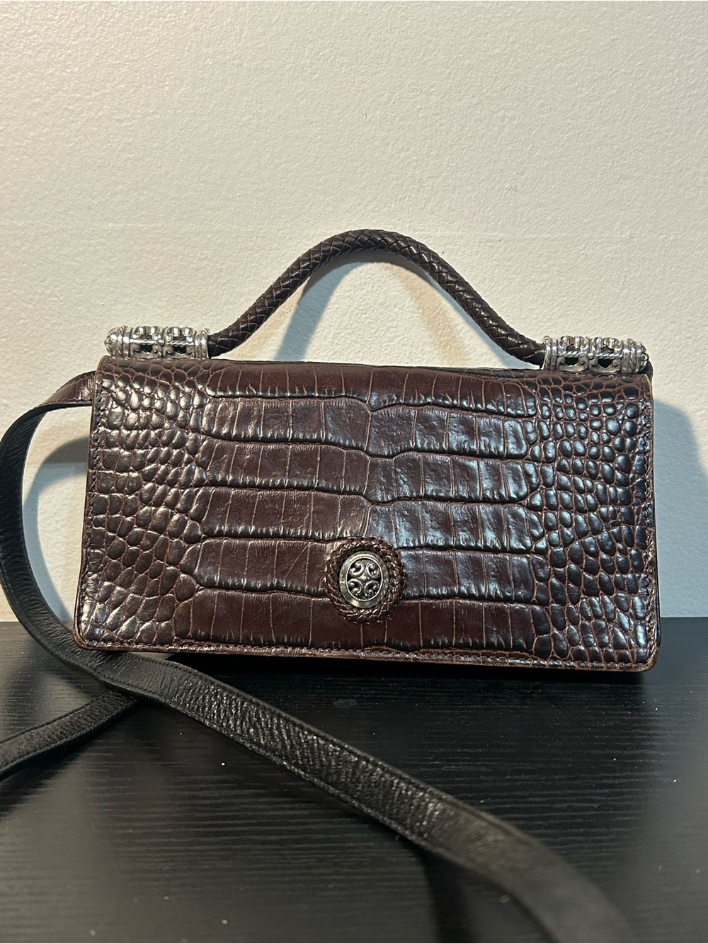 Brighton Dark Brown Croc-Embossed Leather Mini Top-Handle Bag